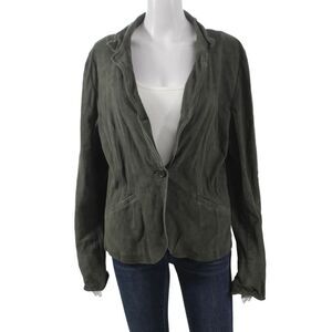 Jakett Women Basic Jacket Green Suede Long Sleeve Button Size S